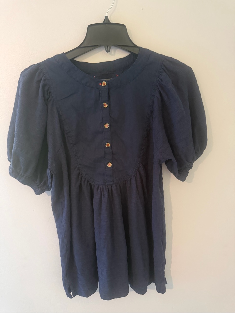 Anthropologie Navy Peasant Top with Puff Sleeves Size XS
